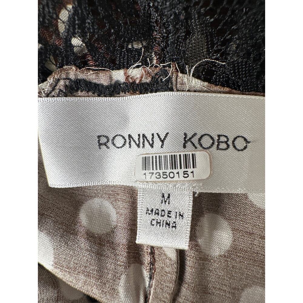 Ronny Kobo Holiday Dress Sleeveless V-Neck Lace Trim Midi Brown Polka Dot Medium - Picture 7 of 9